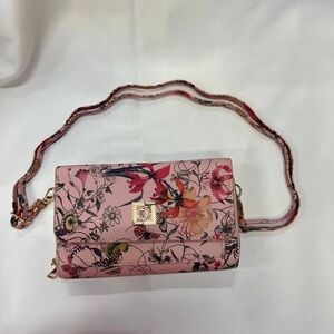 Pink Floral Crossbody Bag with Gold-Tone Hardware